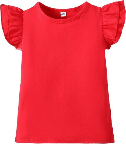 LYSMuch 2-5T Toddler Girls Ruffle Sleeve T Shirt Puff Short Sleeve Basic Tank Top Blouse Plain Solid Kids Casual Clothes in Kuwait