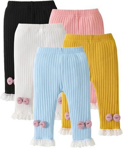 U·nikaka Toddler and Baby Girl Stretchy Flare Pants with Ruffle Fleece Pants and Leggings 5-Pack in Kuwait