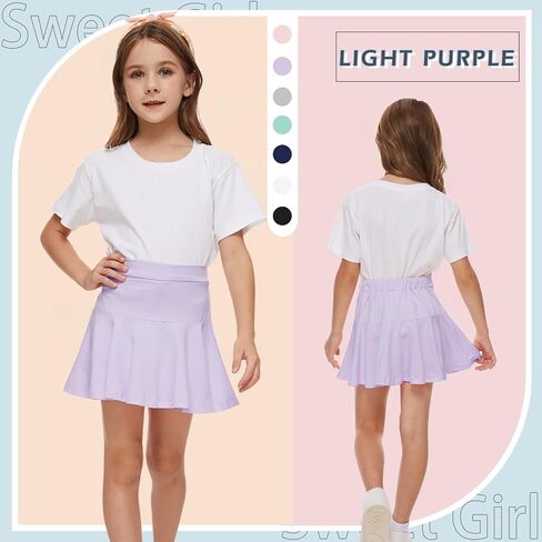Neutocd Toddler Little Girls Skirts Skorts Elastic Flared Plain Pleated Tennis Skater Skirts for Girls Kids Built in Shorts in Saudi Arabia