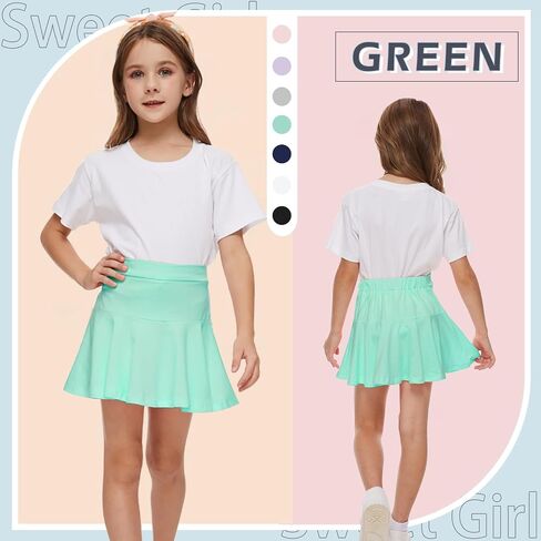Neutocd Toddler Little Girls Skirts Skorts Elastic Flared Plain Pleated Tennis Skater Skirts for Girls Kids Built in Shorts in Saudi Arabia