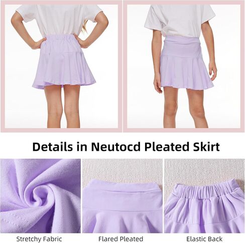 Neutocd Toddler Little Girls Skirts Skorts Elastic Flared Plain Pleated Tennis Skater Skirts for Girls Kids Built in Shorts in Saudi Arabia