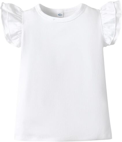 LYSMuch 2-5T Toddler Girls Ruffle Sleeve T Shirt Puff Short Sleeve Basic Tank Top Blouse Plain Solid Kids Casual Clothes in Kuwait