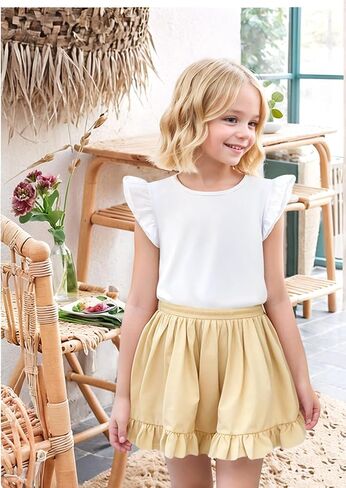 LYSMuch 2-5T Toddler Girls Ruffle Sleeve T Shirt Puff Short Sleeve Basic Tank Top Blouse Plain Solid Kids Casual Clothes in Kuwait