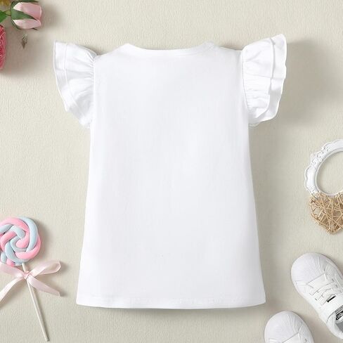 LYSMuch 2-5T Toddler Girls Ruffle Sleeve T Shirt Puff Short Sleeve Basic Tank Top Blouse Plain Solid Kids Casual Clothes in Kuwait