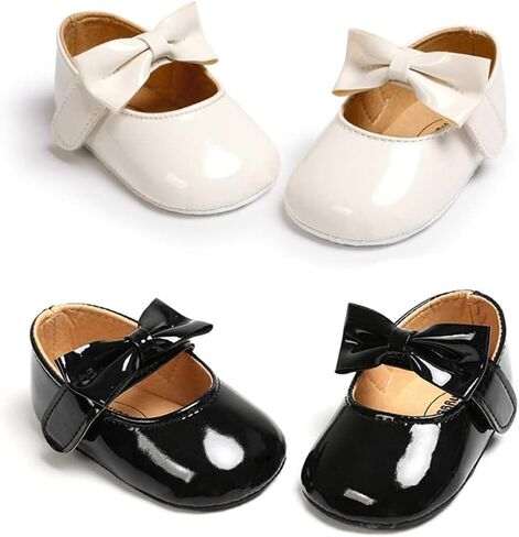 KIDSUN Infant Baby Girls Mary Jane Shoes Non-Slip Rubber Sole Ballet Slippers Princess Dress Wedding Shoes Newborn Crib Shoes First Walkers Shoes in Saudi Arabia