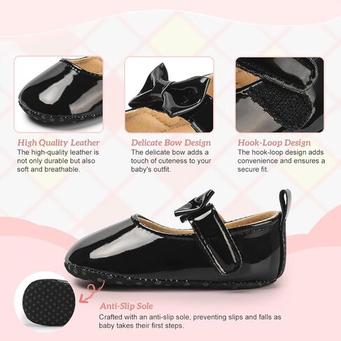 KIDSUN Infant Baby Girls Mary Jane Shoes Non-Slip Rubber Sole Ballet Slippers Princess Dress Wedding Shoes Newborn Crib Shoes First Walkers Shoes in Saudi Arabia
