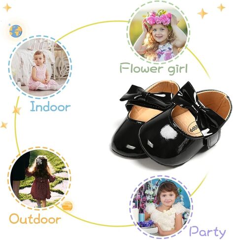 KIDSUN Infant Baby Girls Mary Jane Shoes Non-Slip Rubber Sole Ballet Slippers Princess Dress Wedding Shoes Newborn Crib Shoes First Walkers Shoes in Saudi Arabia