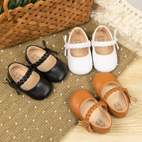 Meckior Infant Baby Girls Boys Handmade Princess Flats Toddler First Walkers Soft PU Leather Non-Slip Crib Wedding Dress Shoes in Kuwait
