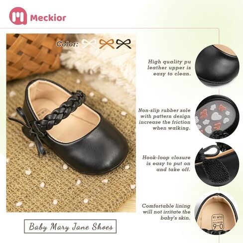 Meckior Infant Baby Girls Boys Handmade Princess Flats Toddler First Walkers Soft PU Leather Non-Slip Crib Wedding Dress Shoes in Kuwait