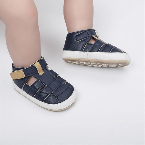 HsdsBebe Baby Boys Girls Pu Leather Hard Bottom Walking Sneakers Toddler Rubber Sole First Walkers Infant Cartoon Slippers Crib Shoes in Kuwait