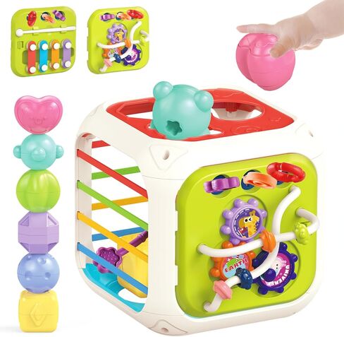 MINGKIDS 7 in1 Montessori Toys for Toddlers 1 Years,Shape Sorter Colorful Stacking and Pull String Toys,Car Travel Toys Christmas Birthday Gifts for Toddler Stocking Stuffer in Saudi Arabia