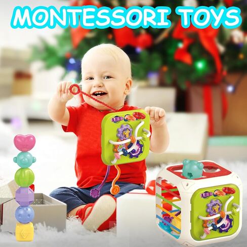 MINGKIDS 7 in1 Montessori Toys for Toddlers 1 Years,Shape Sorter Colorful Stacking and Pull String Toys,Car Travel Toys Christmas Birthday Gifts for Toddler Stocking Stuffer in Saudi Arabia