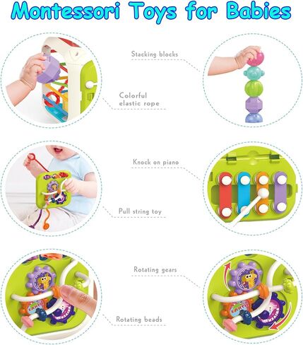 MINGKIDS 7 in1 Montessori Toys for Toddlers 1 Years,Shape Sorter Colorful Stacking and Pull String Toys,Car Travel Toys Christmas Birthday Gifts for Toddler Stocking Stuffer in Saudi Arabia