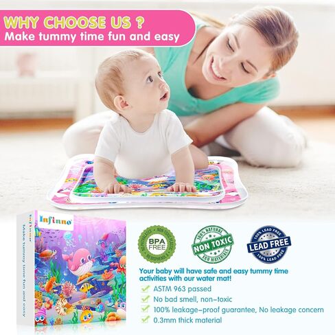 Infinno Inflatable Tummy Time Mat Premium Baby Water Play Mat for Infants and Toddlers Baby Toys for 3 to 24 Months, Strengthen Your Baby's Muscles, Portable in Kuwait
