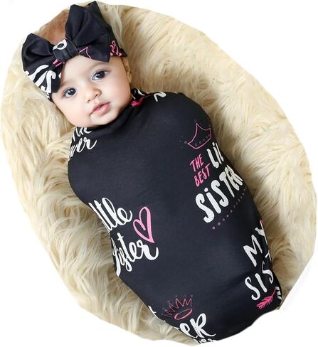 Galabloomer Receiving Blanket Headband Set Flower Print Baby Swaddle Receiving Blankets… (Navy Blue Rose) in Kuwait