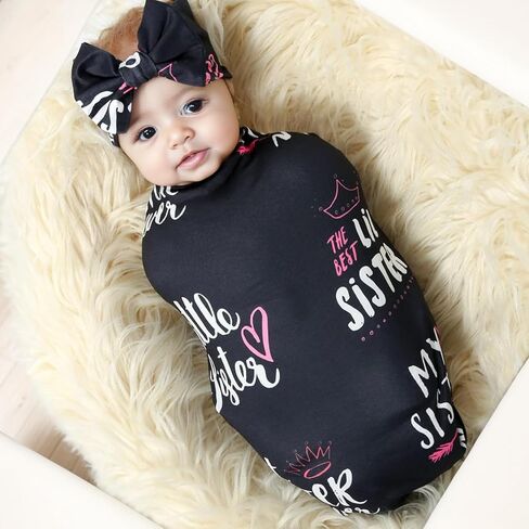 Galabloomer Receiving Blanket Headband Set Flower Print Baby Swaddle Receiving Blankets… (Navy Blue Rose) in Kuwait