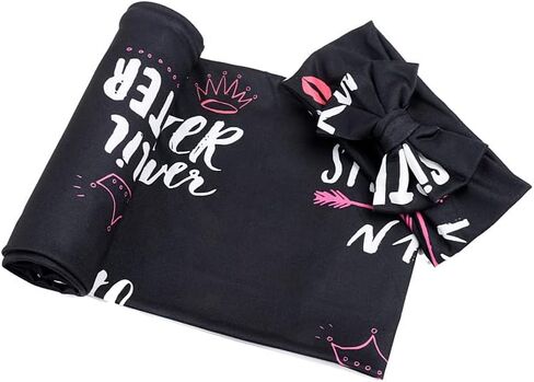 Galabloomer Receiving Blanket Headband Set Flower Print Baby Swaddle Receiving Blankets… (Navy Blue Rose) in Kuwait