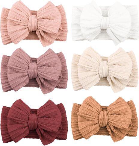 Niceye Handmade Baby Headbands Soft Stretchy Nylon Hair Bands with Bows for Newborn Infant Baby Toddler Girls- Pack of 6 in Kuwait