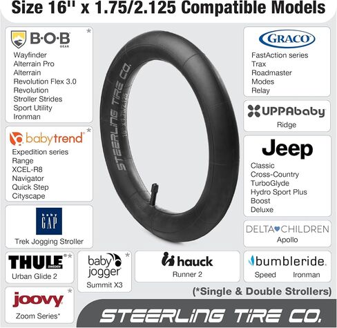16 x 1.75/1.95/2.125 Heavy Duty Thorn Resistant Inner Tube Replacement for All Baby Trend Expedition Jogger Strollers and More! [2-Pack] Steerling Tire Co. in Saudi Arabia