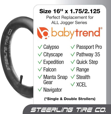 16 x 1.75/1.95/2.125 Heavy Duty Thorn Resistant Inner Tube Replacement for All Baby Trend Expedition Jogger Strollers and More! [2-Pack] Steerling Tire Co. in Saudi Arabia