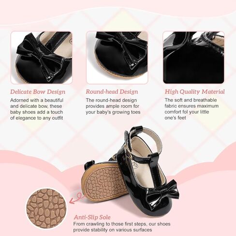 KIDSUN Infant Baby Girls Mary Jane Shoes Non-Slip Rubber Sole Ballet Slippers Princess Dress Wedding Shoes Newborn Crib Shoes First Walkers Shoes in Saudi Arabia