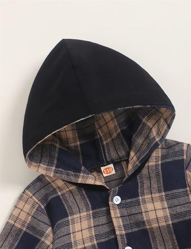 Fuermos Toddler Baby Boys Clothes Flannel Lattice Button Down Hooded Tops +Pants Boys Fall Winter Outfits in Kuwait