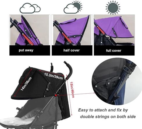 Universal Stroller Sun Shade Cover Stroller Canopy Awning for Pushchair Pram Baby Buggy Parasol Sun Umbrella with Pockets Mesh Window Adjustable Retractable in Kuwait