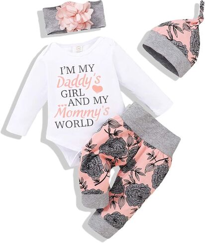 Renotemy Newborn Baby Girl Clothes Outfits Infant Romper Ruffle Floral Pants Cute Toddler Baby Girl Clothes Set in Kuwait