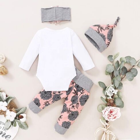 Renotemy Newborn Baby Girl Clothes Outfits Infant Romper Ruffle Floral Pants Cute Toddler Baby Girl Clothes Set in Kuwait