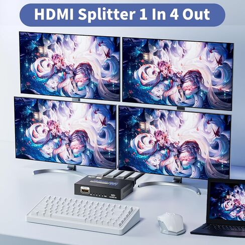 HDMI Splitter 1 in 2 Out 4K, 1x2 Powered HDMI Multi-Port Adapter for Dual Monitor, Support 4K UltraHD 3D HDR, Duplicate/Mirror Screens, Ideal for Xbox Ps5 Ps4 Ps3 Fire Stick Blu-Ray Player HDTV in Saudi Arabia