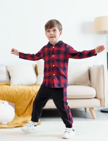 Fuermos Toddler Baby Boys Clothes Flannel Lattice Button Down Hooded Tops +Pants Boys Fall Winter Outfits in Kuwait