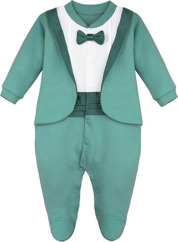 Lilax Baby Boy Gentleman Tuxedo Footie Christmas Holiday Outfit with Bow Tie in Saudi Arabia