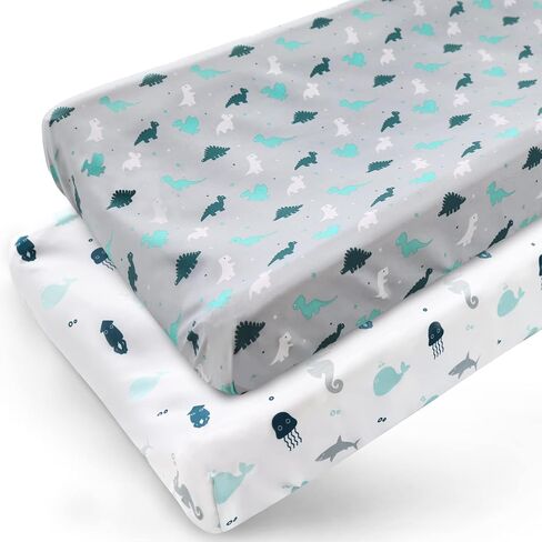 Changing Pad Cover for Boys Girls 2 Pack, Comfy & Breathable Changing Table Cover for 32''x16 Changing Table Pads, Diaper Changing Pad Cover, Dinosaurs & Ocean in Saudi Arabia