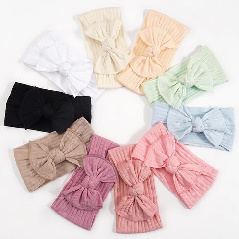 CÉLLOT 10 Colors Super Stretchy Soft Knot Hair Bows Baby Girl Headbands | Nylon Head Wrap For Newborn Baby Girls Infants Toddlers Kids in Kuwait