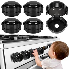 Stove Knob Safety Covers, Unlock with Adult Palm On Two Buttons, Press Gas Stove Knob Locks, Upgraded Oven Lock Knob Covers for Child Safety, Black Color, Pack of 5