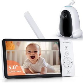 No WiFi 5" HD Video Baby Monitor with Camera and Audio, Room Temperature Sensor Auto Night Vision 2-Way Audio 8 Lullabies and Smart VOX Mode for Your Baby Gift
