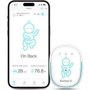 Sense-U Pro Baby Movement Monitor with Arousal Vibration, Breathing Alert, Rollover Alert, Overheating Alert, On-Device & App Notifications, Infant Sleep Monitor, FSA/HSA Eligible, for Peace of Mind