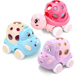 Toys for Baby Girl Gifts, Baby Girl Toy Cars, Car Toys, Pink Play Cars for Girls, Push and Go Rattle Car for Infant Girl Birthday Gift for Baby Girls