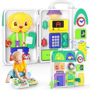 Toddler Toys for 1-2 Year Old Boy, Musical Montessori Busy Board, Early Educational Toy for Toddlers 1-3, Motor Skills Developmental Toy for 12-18 Month Age, Birthday Gift for 1+ Year Old Boy Girl