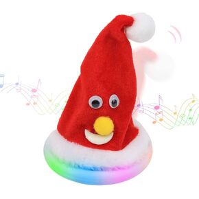 Hopearl Singing Christmas Hat Toy Dancing Glowing Rockin Shaking Electric Interactive Animated Toy Plush Buddy Gift for Toddlers Kids, Red, 8''