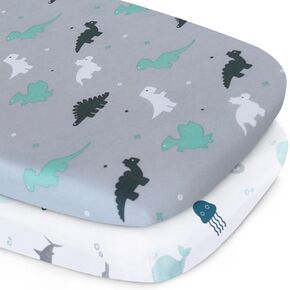 Changing Pad Cover for Boys Girls 2 Pack, Comfy & Breathable Changing Table Cover for 32''x16" Changing Table Pads, Diaper Changing Pad Cover, Dinosaurs & Ocean