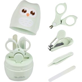 Baby Nail Kit, Baby Manicure Kit and Pedicure kit with Cute Owl Shape Case. Baby Nail Clipper, Scissor, Baby Nail File & Tweezer for Newborn, Infant & Toddler, Mothers Day Gifts(Green)