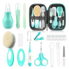 Baby Healthcare and Grooming Kit with Nail Clippers, Scissors, Infant Grooming Kit for Newborns (18 in 1, Green)