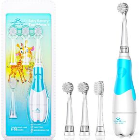 DADA-TECH Toddler Electric Toothbrush Kids Age 1-2-3 Years Old, Baby Electric Toothbrush with LED Light 2 Minutes Timer 4 Vibrating Heads for Infants Toothbrush 6 to 12 Months and Up (Blue)