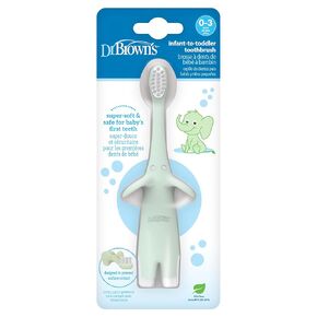 Dr. Brown's Infant-to-Toddler Toothbrush, Soft and Safe Baby Training Brush, Elephant, Mint, 0-3 years (Styles May Vary)