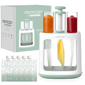 Momcozy Baby Food Maker for Puree Food Storage, Precise Capacity Squeeze Station, Save Time & Efficient, No Food Splashing, Baby Essentials, with 5pcs Reusable Portable Food Storage Bags for Outdoor