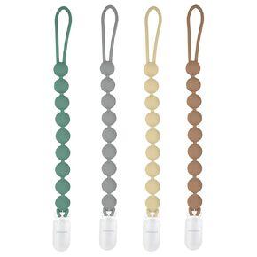 Silicone Pacifier Clip Holder, 4 Pack One Piece Soft Flexible Binky Clips Pacifier Holder Clip for Girls, Baby Newborn Essentials, Teething Relief, Birthday Christmas Shower Gift