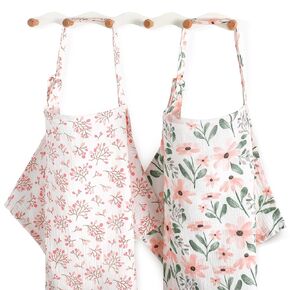 Yoofoss 2 Pack Muslin Nursing Cover for Breastfeeding, Breathable 100% Cotton Breastfeeding Cover with Arch Neckline, Multi-use Nursing Apron Soft Privacy Nursing Covers for Mom - Green and Plant