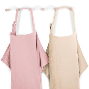 Yoofoss 2 Pack Muslin Nursing Cover for Breastfeeding, Breathable 100% Cotton Breastfeeding Cover with Arch Neckline, Multi-use Nursing Apron Soft Privacy Nursing Covers for Mom - Green and Plant