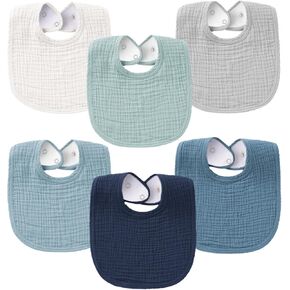 Konssy Muslin Baby Bibs for Boys Girls 6 Pack, 100% Cotton Baby Bib for Drooling and Teething, Absorbent Bandana Bibs